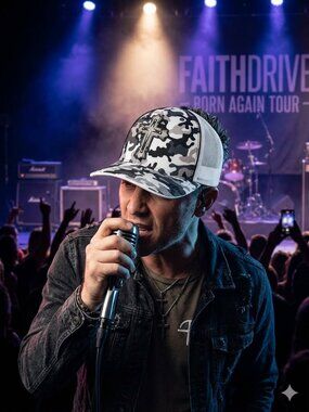 Silver Cross Patched Pacific Headwear Snow Camo Flexfit Trucker Hat